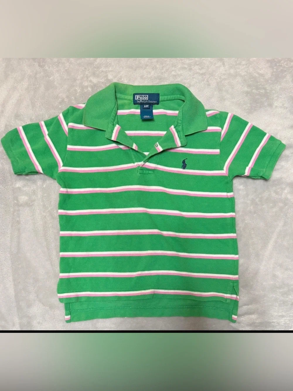 Mint Condition 3T Preppy Ralph Lauren Green Polo with Pink & White Stripes